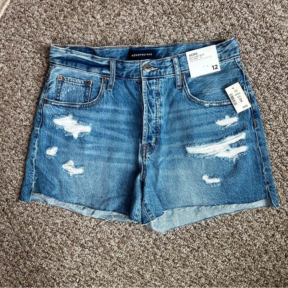 Aeropostale 90s high rise Jean shorts size 12 ripped NWT